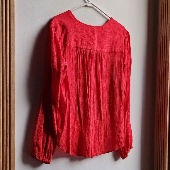 Free People Bright Red/Orange V-Neck Crossover Blouse Size Medium - Picture 14 of 16